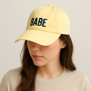 Swish Embroidered “Babe” Baseball Hat Pale Yellow Blue Y2K Style